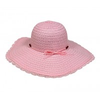 Hats – 12 PCS Straw Big Rim Hat w/ Beads - Pink -HT-M231PK